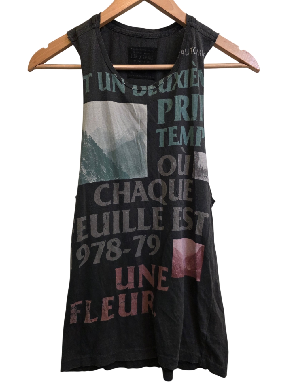 All Saints Vintage Y2k Black Oversized Graphic Scenery Muscle Tank Top Size Xs